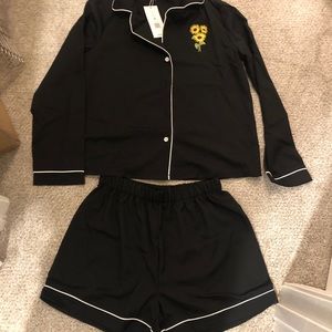 Black sunflower embroidered pj set